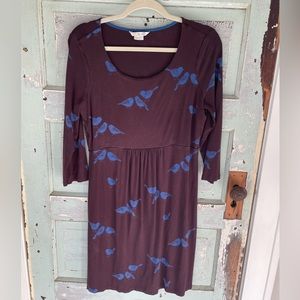 Biden bird print Jersey Dress size US 12L brown/blue mini